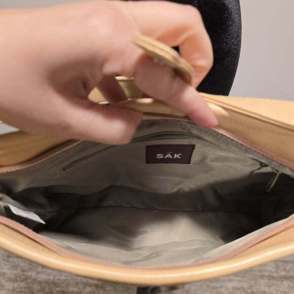 The Sak Y2K Shoulder Bag Knit Woven Purse Vintage 90s Hobo Cream Gray Crochet - Picture 8 of 11